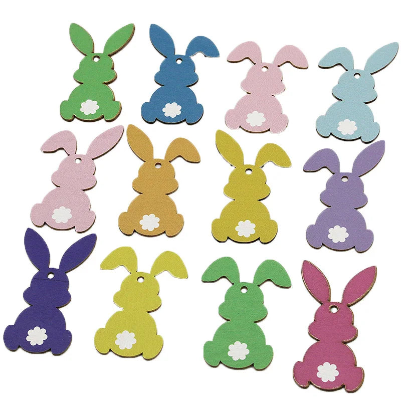 לבית – סט תליוני עץ דקורטיביים (12 יח’) – ארנבים מעוצבים לתלייה ו-DIY