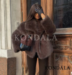 מעיל “קורל” – מעיל פרווה חום עמוק בסגנון High Street יוקרתי