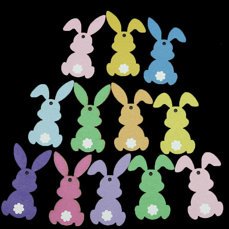 לבית – סט תליוני עץ דקורטיביים (12 יח’) – ארנבים מעוצבים לתלייה ו-DIY