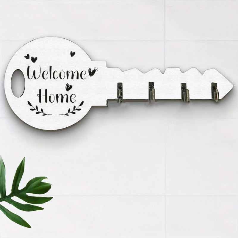 מתלה קיר מעוצב בצורת מפתח וינטג' “Welcome Home”
