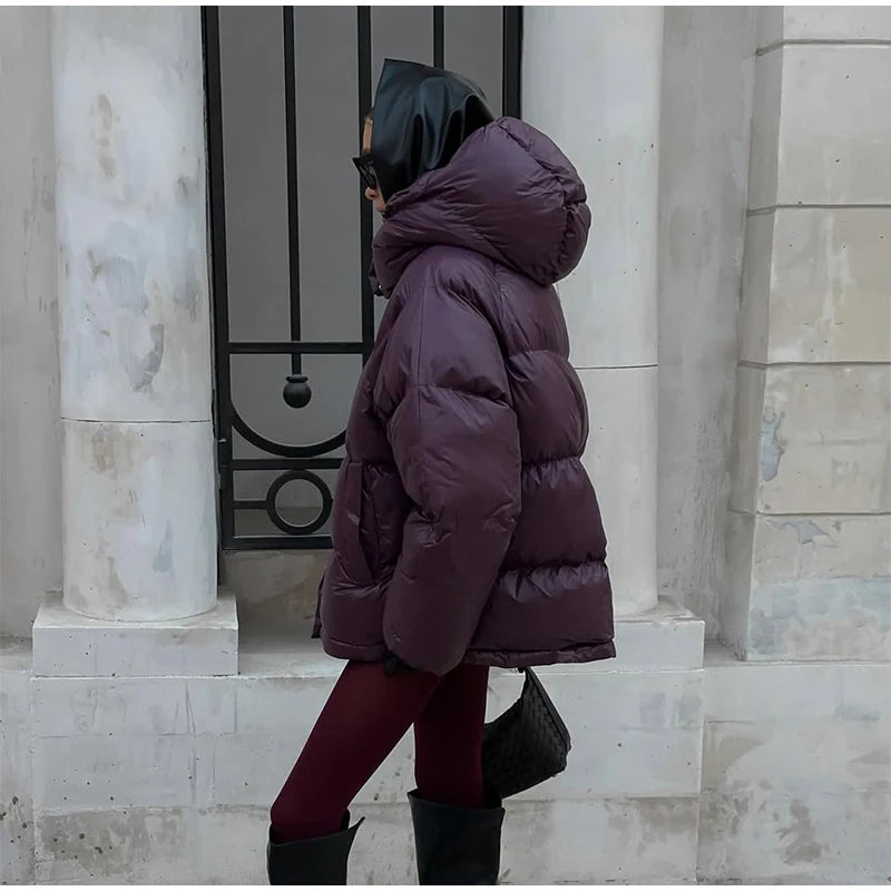 מעיל חורפי קצר לנשים – עם קפוצ׳ון, רוכסן וכפתורים