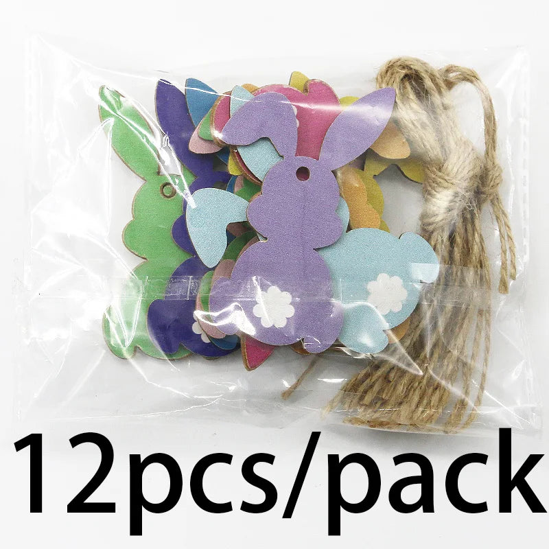 לבית – סט תליוני עץ דקורטיביים (12 יח’) – ארנבים מעוצבים לתלייה ו-DIY