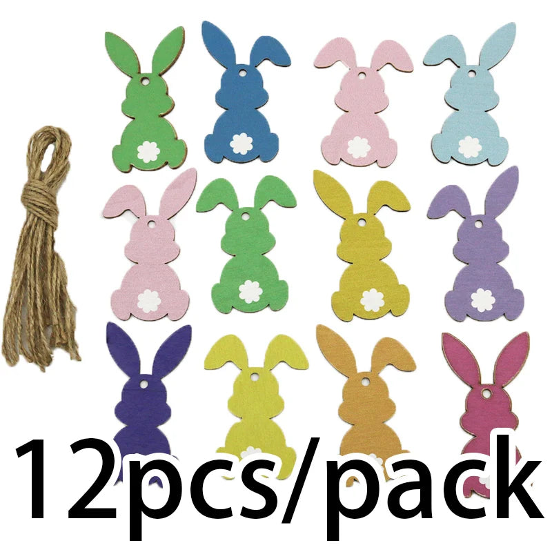 לבית – סט תליוני עץ דקורטיביים (12 יח’) – ארנבים מעוצבים לתלייה ו-DIY