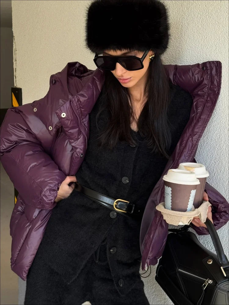 מעיל חורפי קצר לנשים – עם קפוצ׳ון, רוכסן וכפתורים