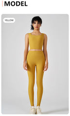 סט “אלין” – סט יוגה וריבד לנשים עם גופייה מרובעת וטייץ מחטב